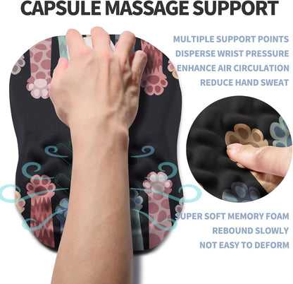Ergonomic Raised Mouse Pad Wrist Support with Bilateral Slope Memory Foam Mousepad for Wrist Rest and Carpal Tunnel Pain Relief 11.8x7.9〃Cat Claws