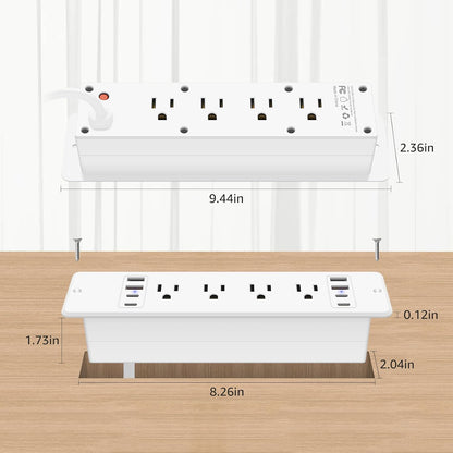 HHSOET 16 in 1 Recessed Power Strip Flat Plug, 30W Fast Charging Furniture Outlet with USB, Conference Recessed Surge Protection with 8 AC Plugs, 4 USB Ports 4 USB-C, 6ft Power Cord.(White)
