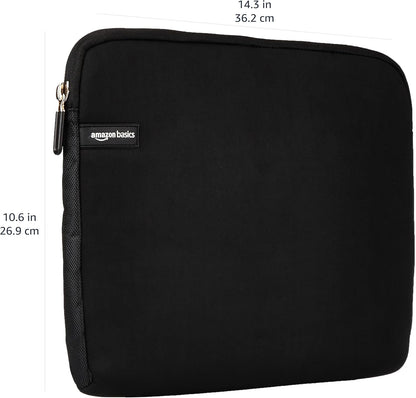Amazon Basics 14 inch Laptop Sleeve, Compatible Protective Case with Zipper for MacBook Pro, MacBook Air - Black