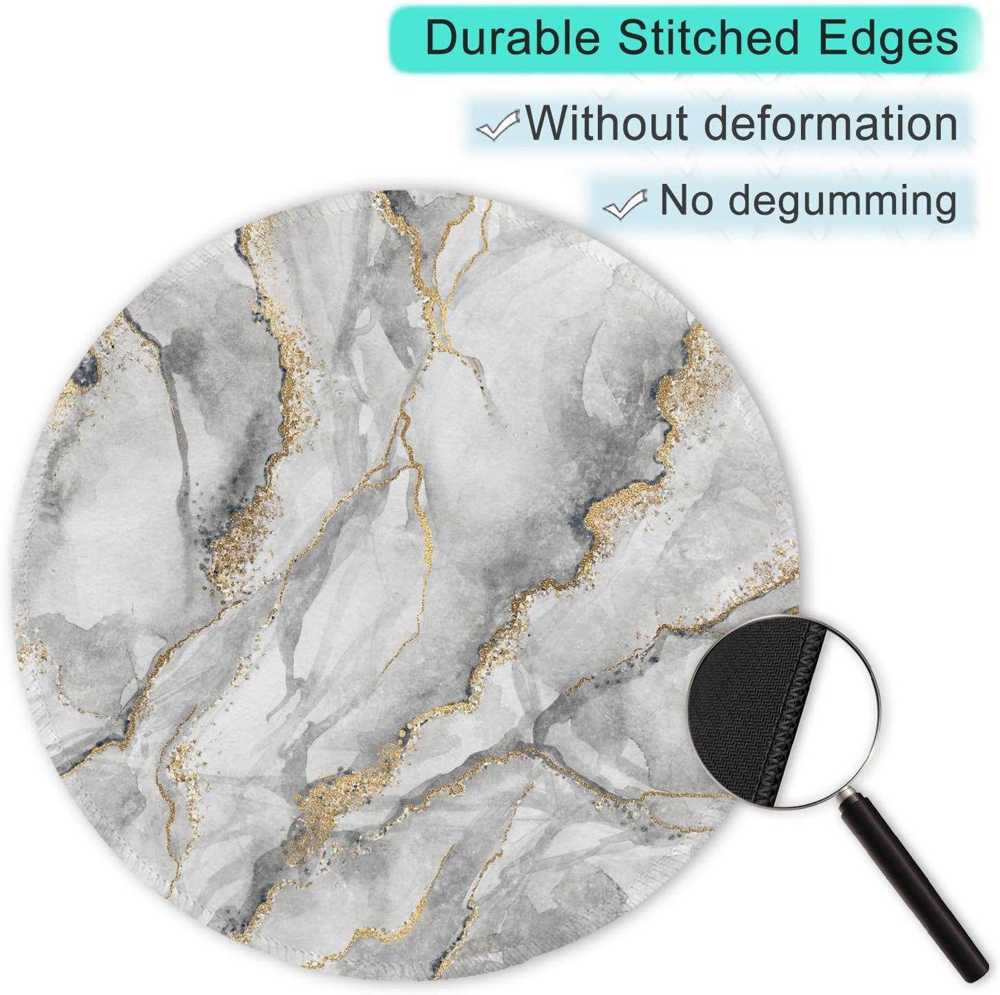 ITNRSIIET Round Mouse Pad with Stitched Edge Premium-Textured Waterproof Non-Slip Rubber Base Desktop Protection Mat Diameter 8.7 inches, Gray Marbling