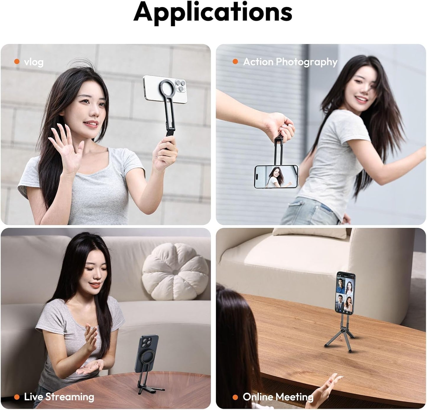 ULANZI MA30 Magnetic Phone Tripod Stand for iPhone - Aluminium Maglock Smartphone Mini Tripod Pocket Cell Phone Stand Strong Magnet Quick Mount Compatible with iPhone 16 15 14 13 12 Series, Dark Gray