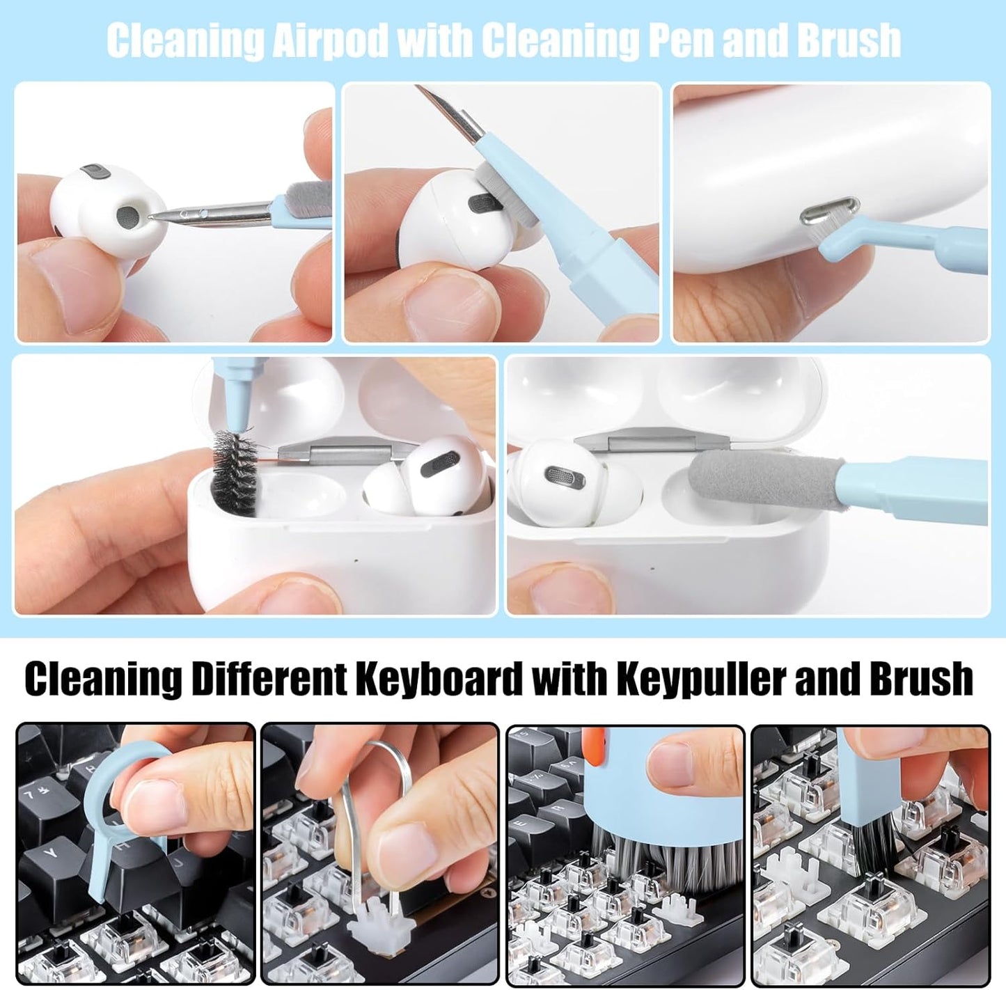 Laptop Phone Screen Cleaner Kit, Computer Keyboard Brush Cleaning Spray for iPhone AirPods MacBook iPad, 20-in-1 Electronic Device Clean Tool for Camera PC Monitor Earbud TV Tablet Car Screens, Blue