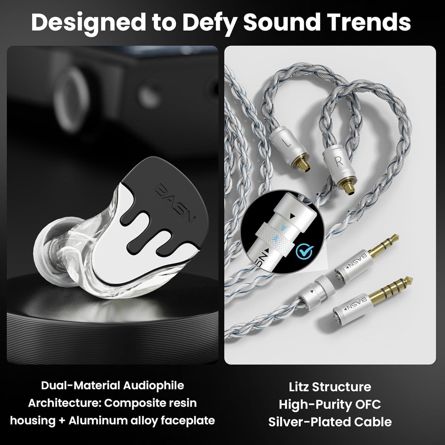 BASN BmasterX in Ear Audio Monitor, Hybrid 6 Drivers IEM Earphones with Crystal Clear Sound, Detachable Cable Plus Carrying Case & Fit Kit for Musician, Stage, Studio (3.5mm/4.4mm Jack, Black/White)