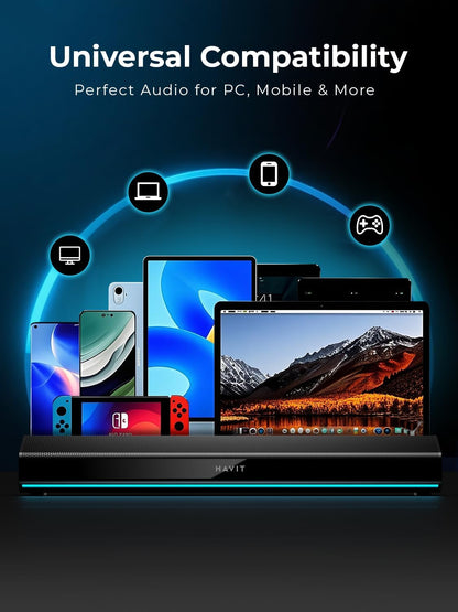 havit Computer Speakers for Desktop PC, Bluetooth 5.3 Pc Soundbar with Dynamic LED Light, HiFi Stereo, Poratble Bluetooth Speaker, Gaming Speakers for PC, Laptop,Tablet