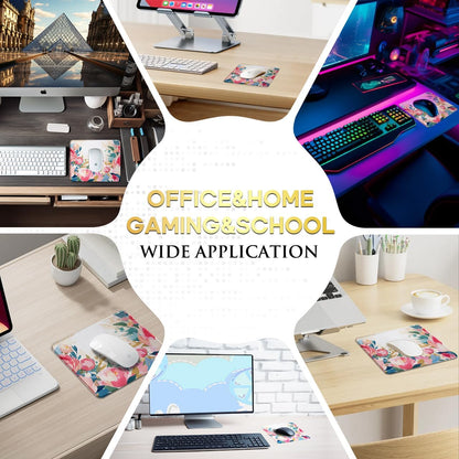 JIKIOU 3 Pack Mouse Pad with Stitched Edge, Comfortable Mouse Pads with Non-Slip Rubber Base, Washable Mousepads Bulk with Comfortable Cloth, Mouse Pads for Computers Laptop 10.2x8.3inch Multi Peony