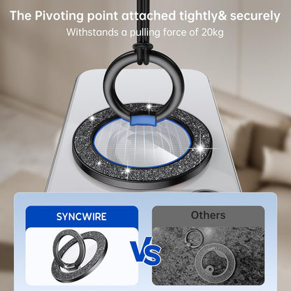 Syncwire Magnetic Phone Grip for MagSafe, Sparkle Phone Ring Holder, Rotatable Kickstand Bling Phone Ring Stand Removable MagSafe Accessories for iPhone 15 Pro Max 14 13 12,Android - Black Diamond