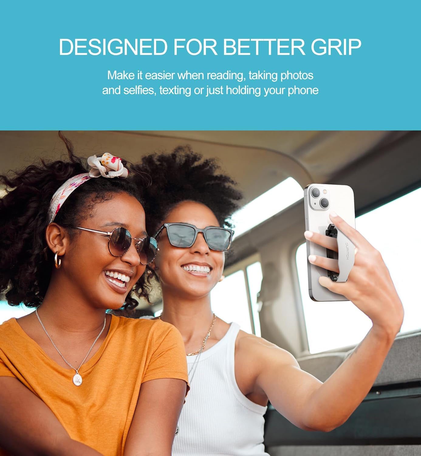 SURITCH Phone Grip Strap Finger Loop Holder for Back of Phone, 2-in-1 Soft Silicone Gripper Kickstand for iPhone Samsung and Most Cell Phone Cases, 3.15" White