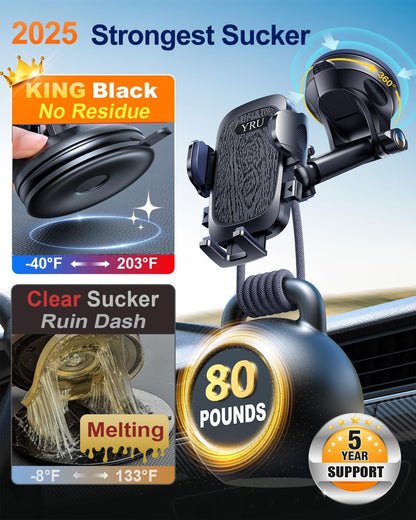 【2025 Military-Grade】Phone Holders for Your Car【Upgraded 90+LBS Strongest Suction & Clip】Cell Phone Mount Dashboard Windshield Vent Truck Automobile Cradle for iPhone 16 Pro Max 15 14 13 Android,Black
