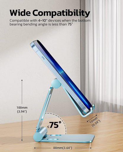 Nulaxy Dual Folding Cell Phone Stand, Fully Adjustable Foldable Desktop Phone Holder Cradle Dock Compatible with iPhone 17 16 15 14 13 12 11 Pro Max Xs Xr X 8, Nintendo Switch, All Phones - Blue