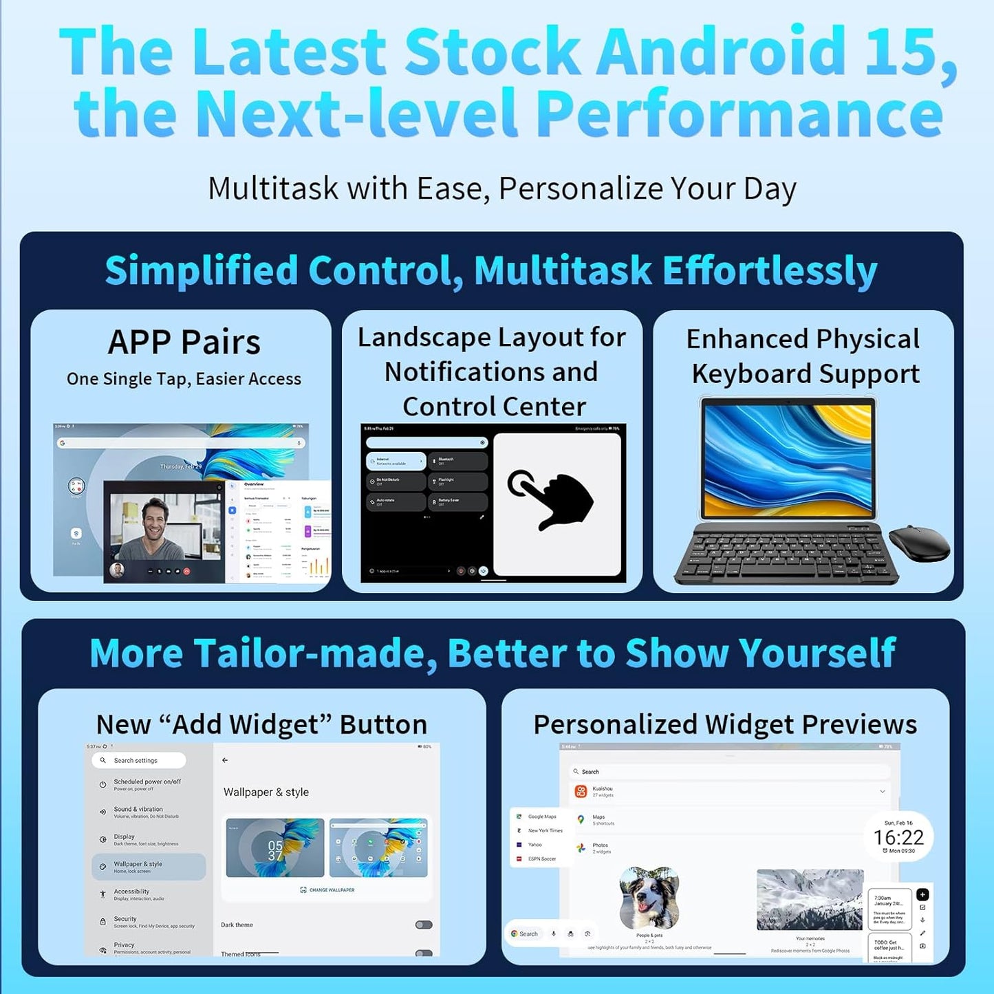 Android 15 Tablet 10 Inch, 26GB RAM+256GB ROM/2TB Expandable Tablet, 2 in 1 Tablets with Keyboard Case Mouse Stylus, 2.0GHz Octa-core CPU, IPS HD Screen, 5G WiFi BT 5.0, 8000mAh Battery (Black)