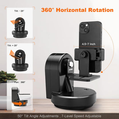 Soonpho M2 Motorized Rotating Panoramic Tripod Head, Remote Control Pan Tilt Head with Remote Control and Mobile Phone Clip for DSLR Cameras, Camcorders, Smartphones, Tripod,