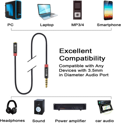Devinal 3.5mm TRRS Headphone Extension Cable, 1/8" inch Female 4-Pole to Male Extension Cord, Mini-Jack Aux Stereo Audio Connector 6.6Ft/2M (2 Pack)