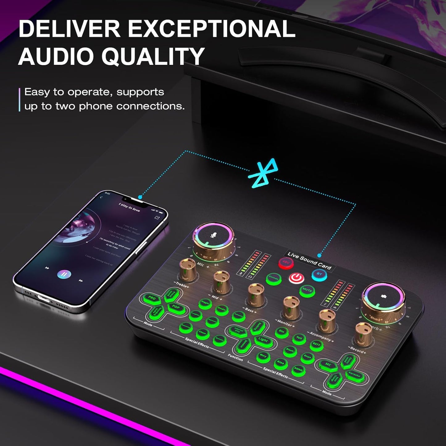 Facmogu K600 Gaming Audio Mixer, Streaming Audio Mixer with XLR Microphone Support, DJ Mixer Built-in 48V Phantom Power, Live Sound Card for PC Phone Live Streaming Podcasting Karaoke Tiktok YouTube