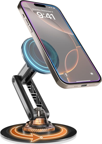 COOPER Magnetic Phone Stand for Desk, Mag360 Adjustable MagSafe Stand for iPhone 16 Pro Max, 15 14 13 12 & Plus | 360° MagSafe Phone Holder, Strong Magnetic Mag Safe, Foldable 3-Axis Leg (Black)