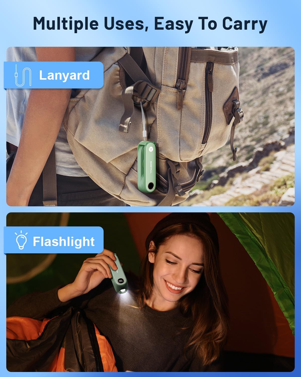 SWEETFULL Portable Handheld Mini Fan with LED Display, 3-in-1 Personal Foldable USB Rechargeable Hand Held Fan & Flashlight for Travel, Lash Eyelash, Cute Small Pocket for Women, Girls