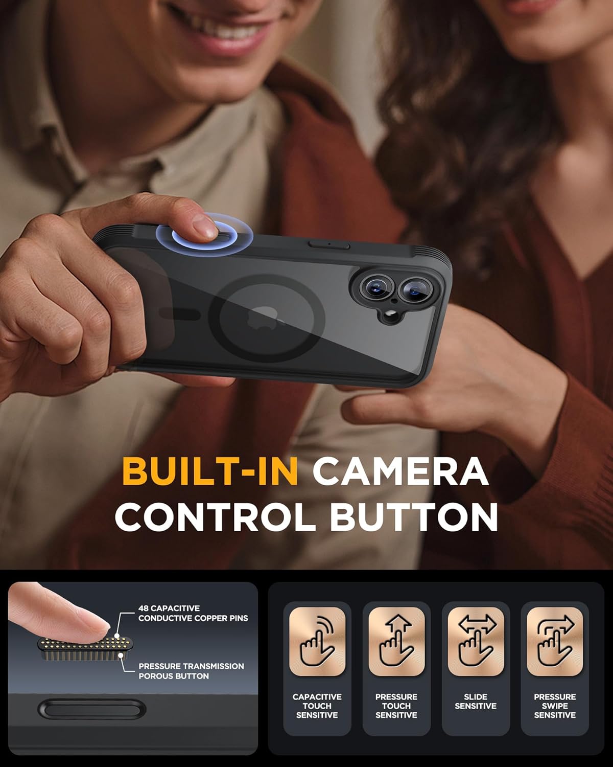 Miracase for iPhone 16 Case 6.1'', Full-Body Bumper Phone case with Built-in Full Glass Screen &Camera Control,No Gap,Compatible with MagSafe,Drop Proof 16 Cover,Black