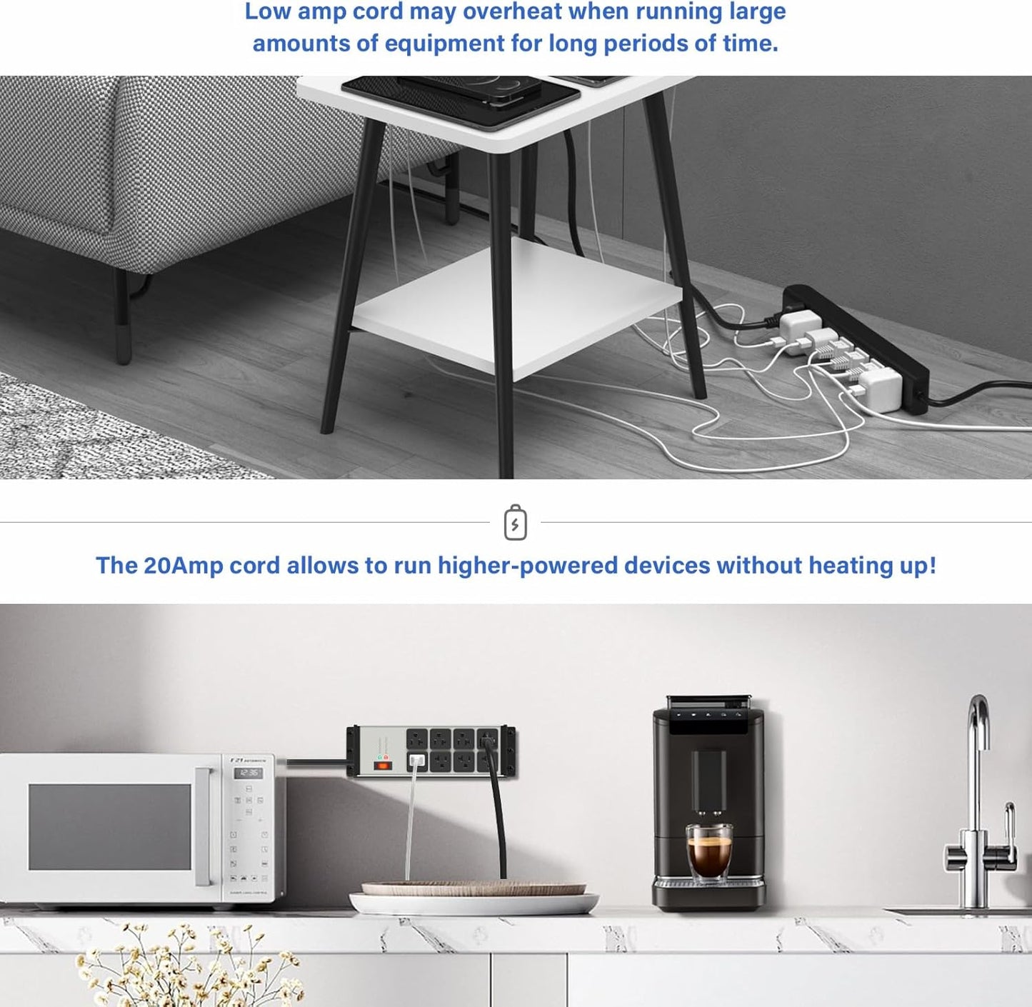 CCCEI Grey Heavy Duty Power Strip Surge Protector 20 AMP, 8 Outlets 12 Gauge Industrial Shop Garage Metal Multiple Outlets, 4 FT Extension Cord 5-15P Adapter High Amp 6-20R T-Slot 20a for Appliance