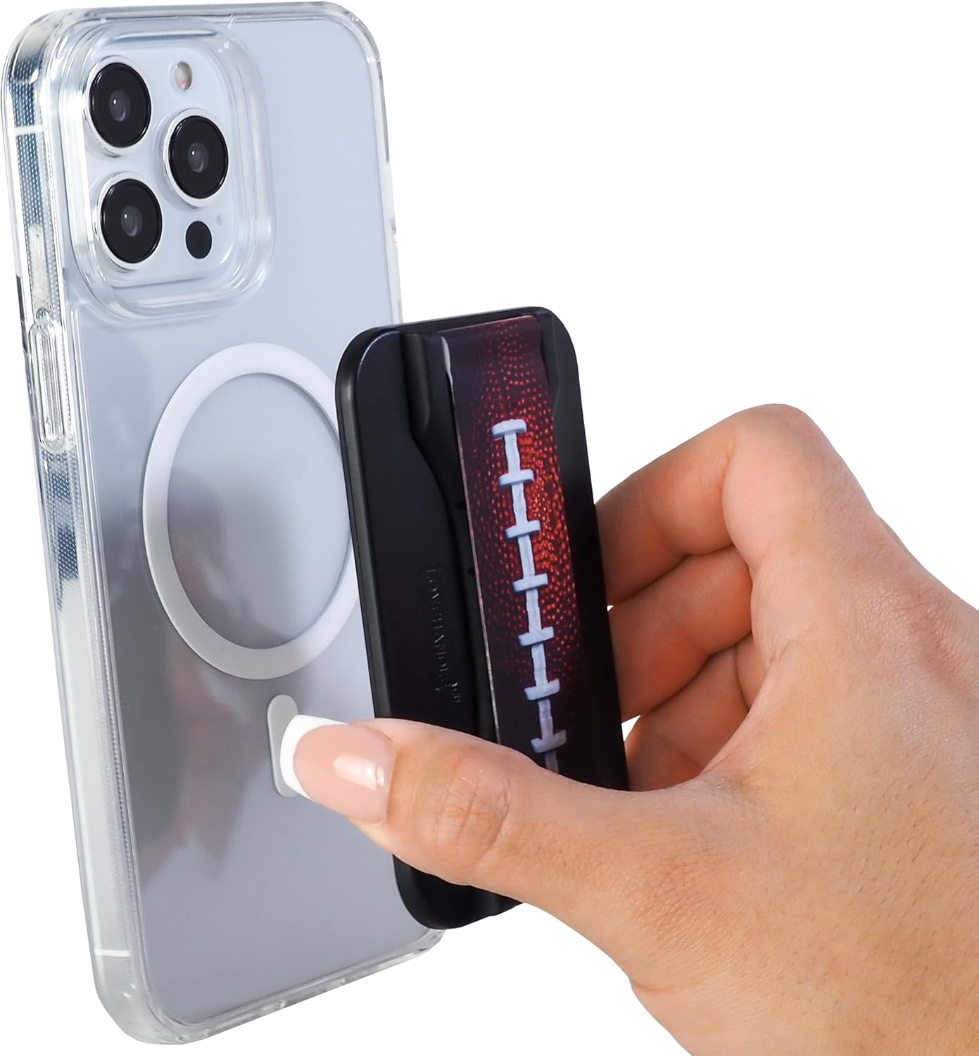 LoveHandle PRO MagSafe Compatible Magnetic Phone Grip w/Kickstand - Mount, Strap and Stand for Smartphone and Tablet - MagSafe Ring Included - Fits All Devices - Football