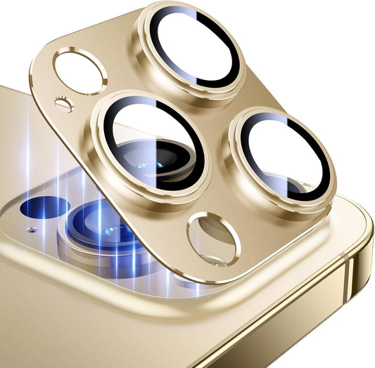 Esanik 2023 Upgrade 2 Pack for iPhone 14 Pro/iPhone 14 Pro Max Camera Lens Protector, Aluminum Alloy Metal matte Case Tempered Glass Camera Screen Cover, Scratch Resistant Case Friendly (Gold)
