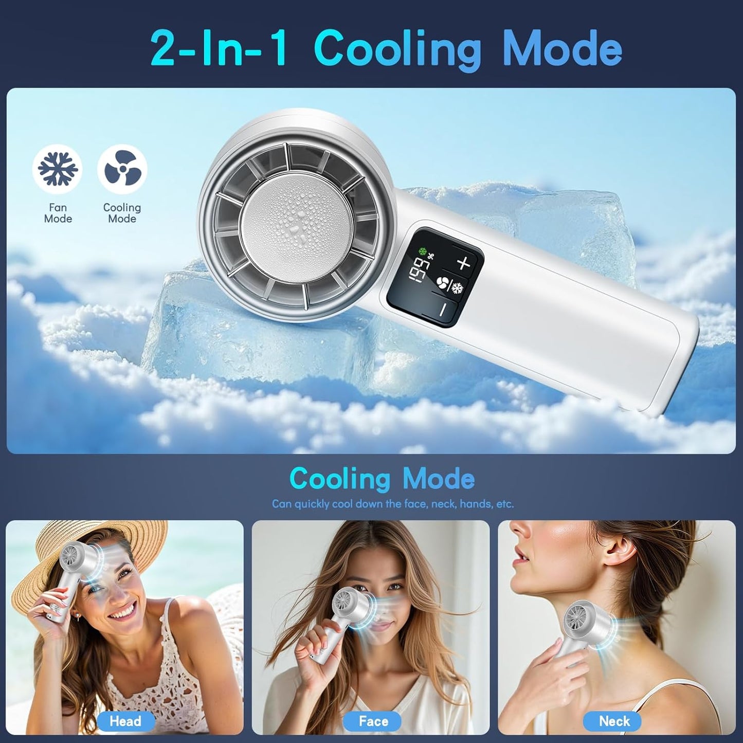 Handheld Turbo Fan with Ice Cooler, Rechargeable Personal Fans, 1-199 Adjustable Speed, Powerful Cooling Personal Mini Fan, Portable Hand Fan for Travel, Outdoor, Office, Gifts for Women,Men