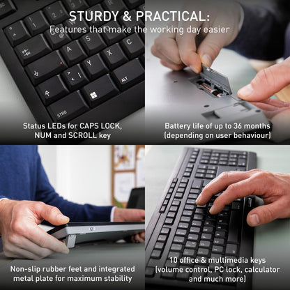 Cherry Stream Comfort Desktop Wireless Keyboard and Mouse | USB SX Scissors Mechanism | Whisper-Quiet Silent | Keystroke (Black, Desktop Combo)