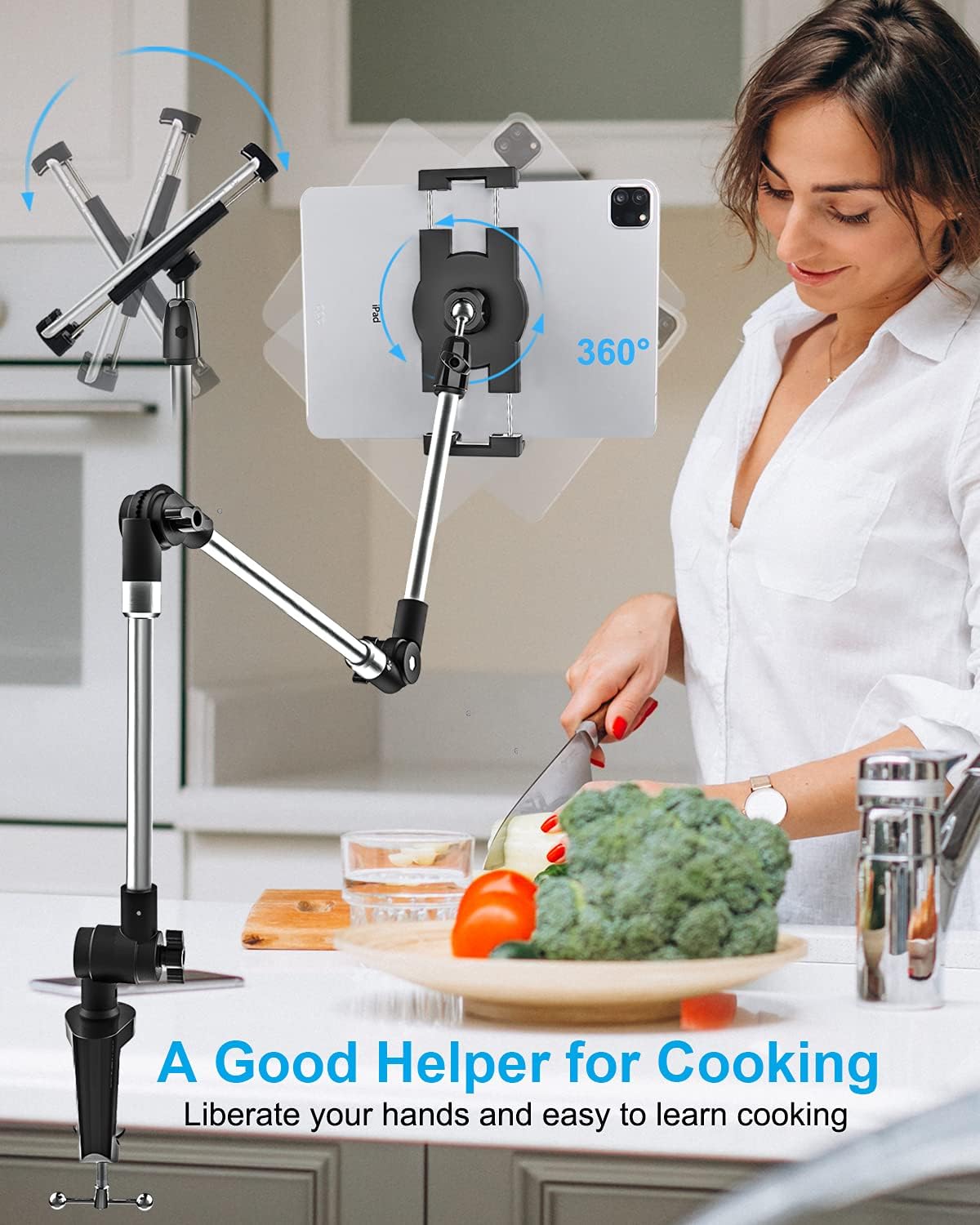 Tablet Holder for Desk Clamp 360° Phone iPad Mount, 35" Adjustable Arm Tablet Stand for Bed, Aluminum Flexible Webcam Camera Clip for iPad Pro 12.9 Air Mini, Tabs, Switch, iphone, 4.7-13" Device/Gopro