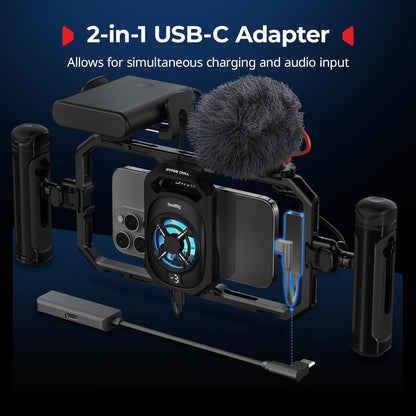 SmallRig Universal Hyper Chill Cooling Phone Cage for iPhone/Android, with 15W Active Cooler & 2-in-1 USB-C Adapter & Power Bank Holder, Compatible 2.5-3.1" Phones, Live Streaming Video Shooting-5275