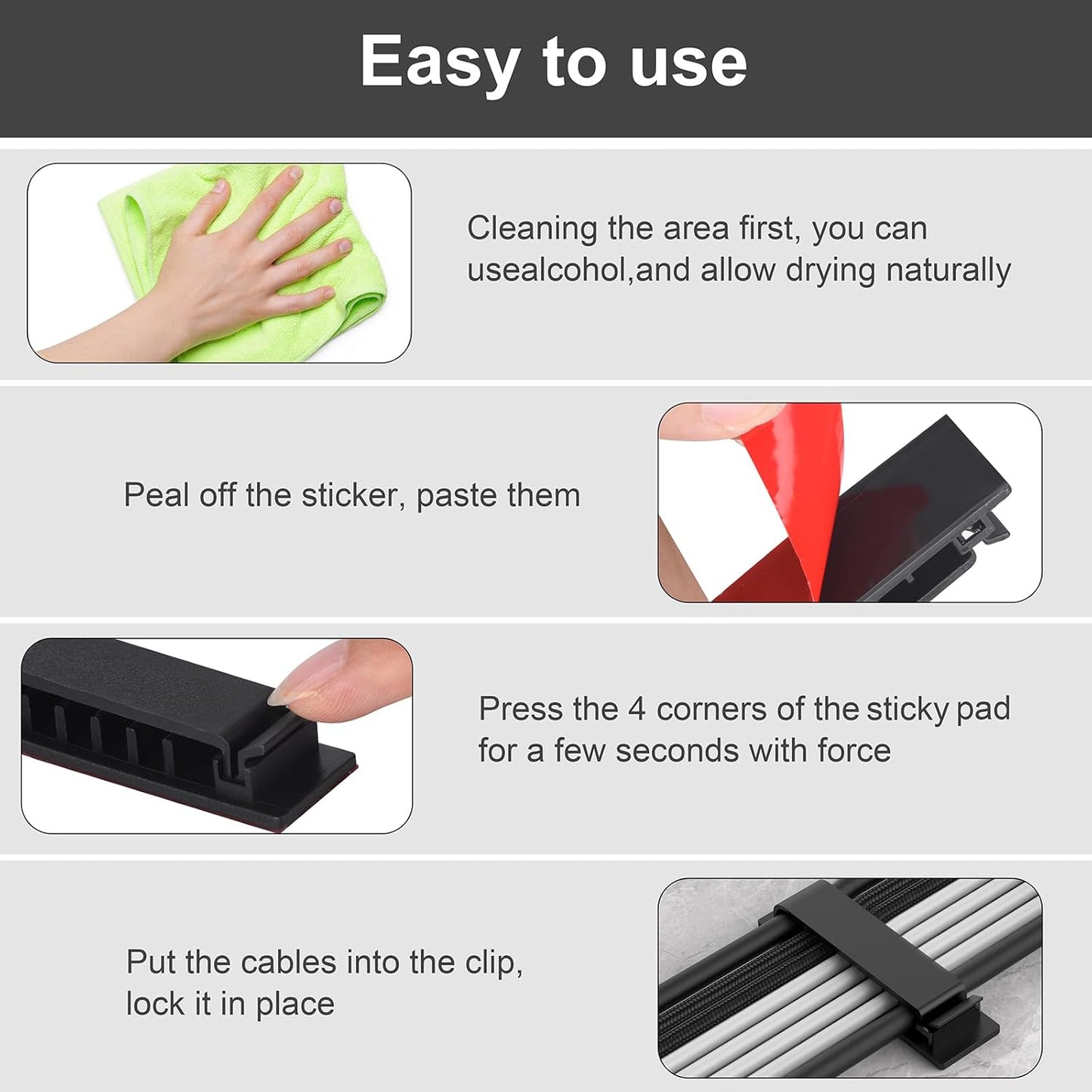 Cable Management Clips, 20Pcs Cord Organizers Wire Clips Cord Holder for TV PC Ethernet Cable Desk Home Office (Black)