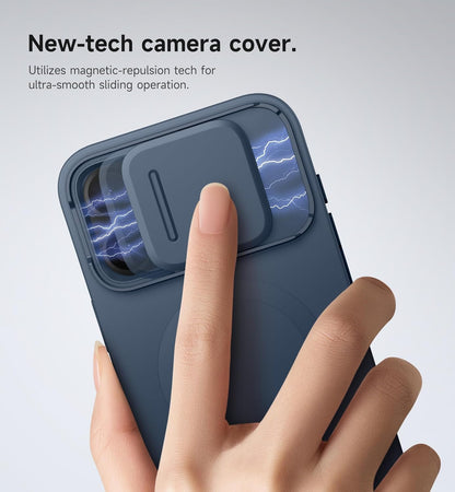 SURITCH for iPhone 16 Pro Max Case with Magnetic Camera Slide Cover and Adjustable Kickstand, Compatible with MagSafe, Shockproof Bumper Case Slim Protective Cover 6.9 Inch, Blue