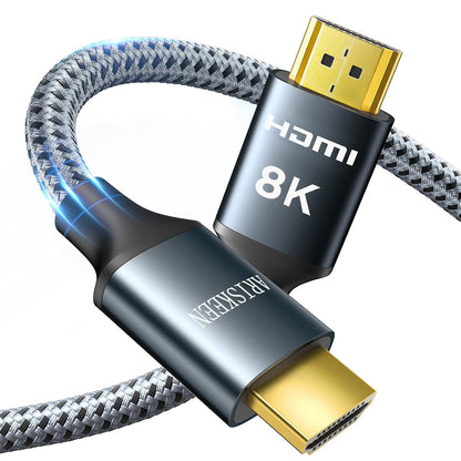 ARISKEEN 8K HDMI Cable 15 FT, 48Gbps High Speed HDMI 2.1 Cable, 8K 60Hz, 4K 120Hz 144Hz Braided HDMI Cord - 15 Feet