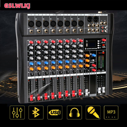 8 Channel Professional Digital Mixer Sound Board Console Bluetooth Live Studio Audio Mixer Power Mixing USB (110V-220V)
