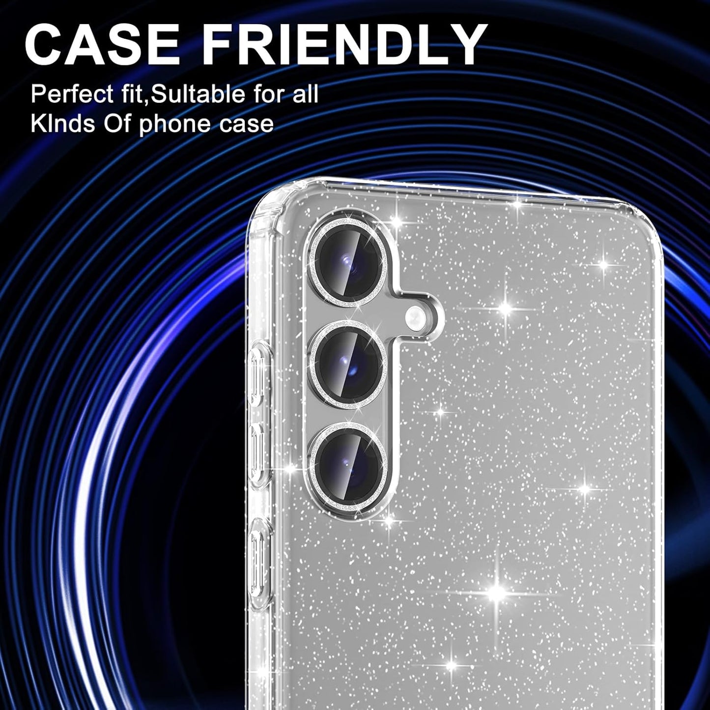 for Samsung Galaxy S25 Camera Lens Protector, Individual Metal Ring Tempered Glass Lens Cover, [Strong Adsorption] Scratch Resistant Ultra-Thin HD Clear Lens Cover, 1 Set-Silvery Sparkly