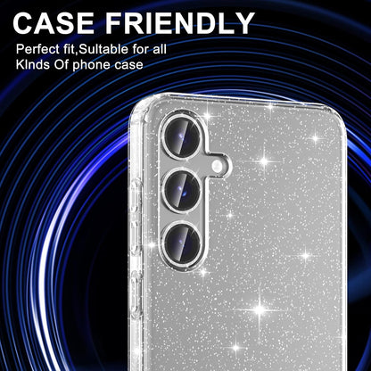 for Samsung Galaxy S25 Camera Lens Protector, Individual Metal Ring Tempered Glass Lens Cover, [Strong Adsorption] Scratch Resistant Ultra-Thin HD Clear Lens Cover, 1 Set-Silvery Sparkly