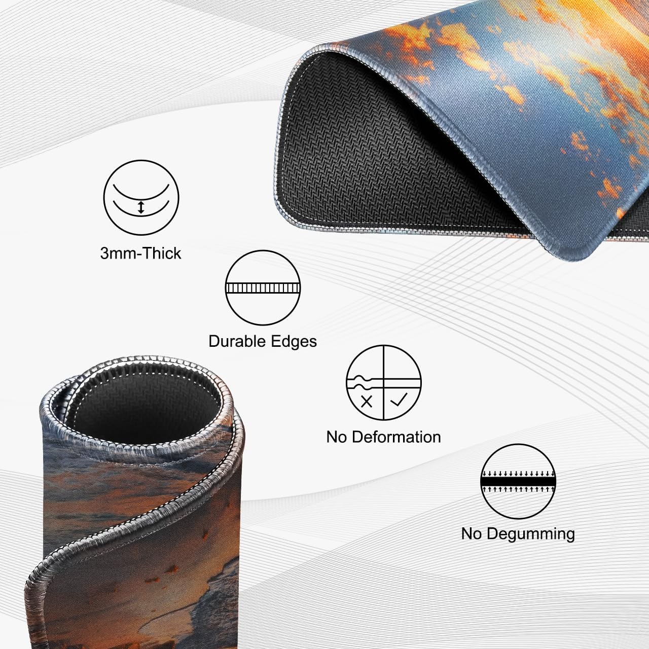 JIKIOU 3 Pack Mouse Pad with Stitched Edge, Comfortable Mouse Pads with Non-Slip Rubber Base, Washable Mousepads Bulk with Lycra Cloth, Mouse Pads for Computers Laptop Mouse 10.2x8.3x0.12in Sunset