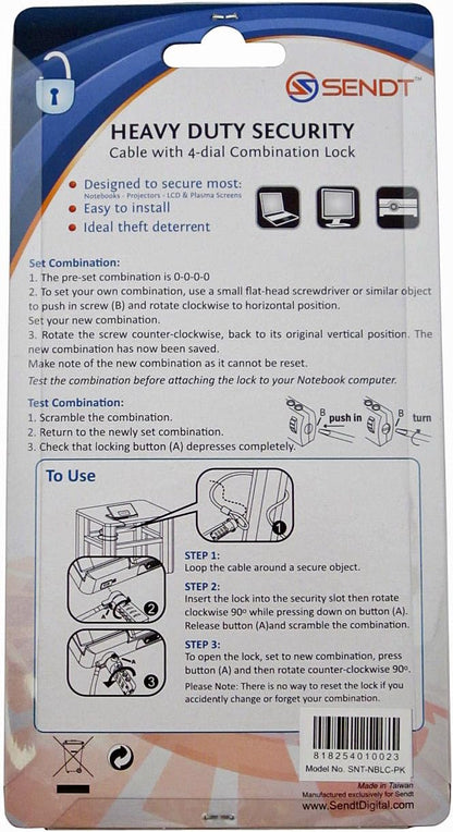 Sendt Pink Notebook/Laptop Combination Lock Security Cable