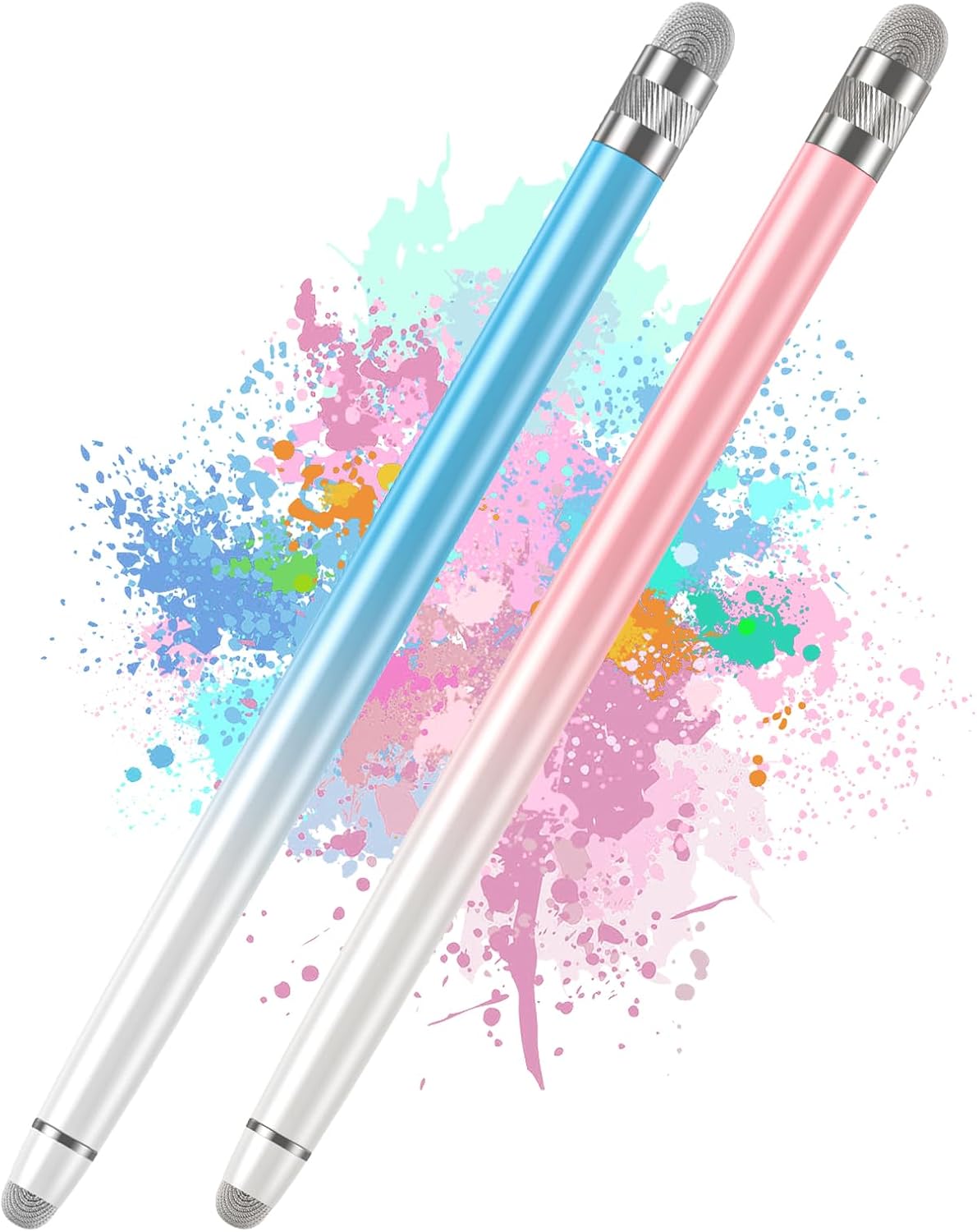 2PCS Stylus Pens for Touch Screens, Stylus Pen for iPhone/iPad/Tablet Android/Microsoft Surface, Compatible with All Touch Screens(White Pink/White Blue)