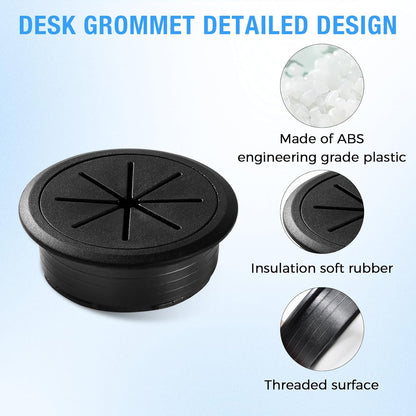 Desk Grommet 2-1/16" (53 mm), Desk Hole Cover for Cables Black, Cable Grommet ABS Plastic, Desk Hole Grommet for Office and Home Table Cable, Detachable & Flexible Cable Cord Organizer-2 Pcs