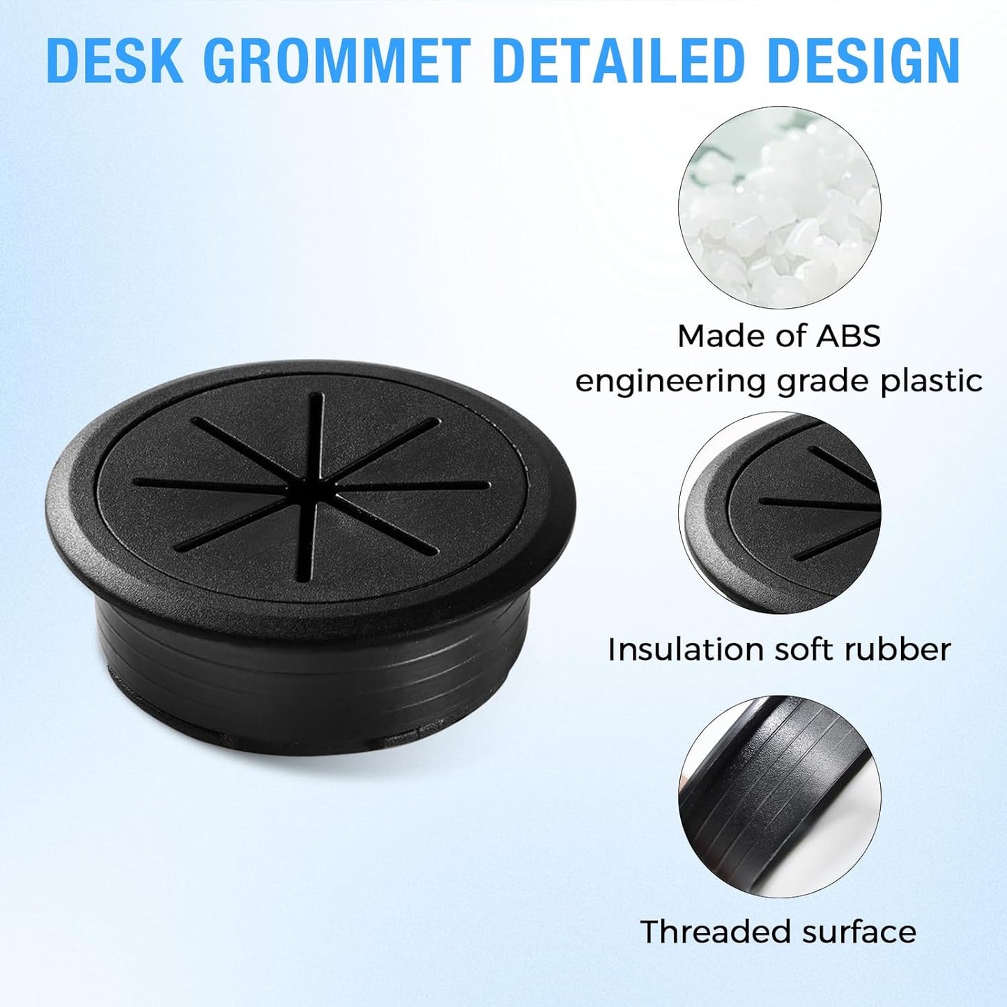 Desk Grommet 2-3/8" (60 mm), Desk Hole Cover for Cables White, Cable Grommet ABS Plastic, Desk Hole Grommet for Office and Home Table Cable, Detachable & Flexible Cable Cord Organizer-2 Pcs