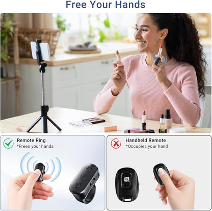 Phone Camera Ring Remote Control with Zoom in/Out, Rechargeable Shutter with Front/Rear Camera Switch for iPhone Android iPad, Hands Free Remote Ring for Photo & Video Recording Content Creator