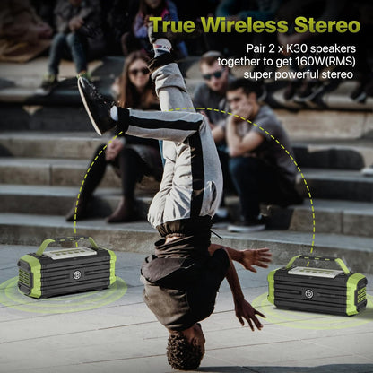 Portable Bluetooth Speaker 120W Peak 80W Wireless Speakers, TWS Pairing, Deep Bass, Hi-Fi Loud Speaker, IPX6 Waterproof, DSP Sound Boombox for Outdoor, Camping, Party, Beach