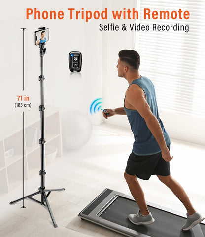 Phone Tripod, 86" Tall Tripod Stand with Gooseneck, Remote and Phone Holder, Suitable for Recording Fitness Vlog Watching Cooking, Compatible with Smartphone, Camera