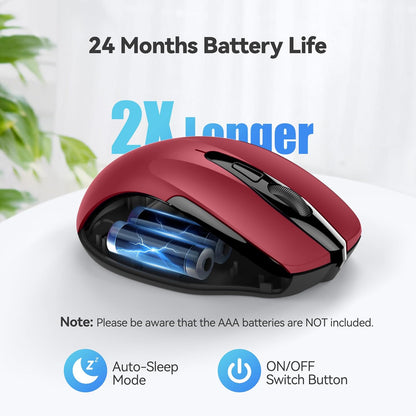 TECKNET Wireless Mouse, 2.4G Ergonomic Optical Mouse, Computer Mouse for Laptop, PC, Computer, Chromebook, Notebook, 6 Buttons, 24 Months Battery Life, 4000 DPI, 6 Adjustment Levels