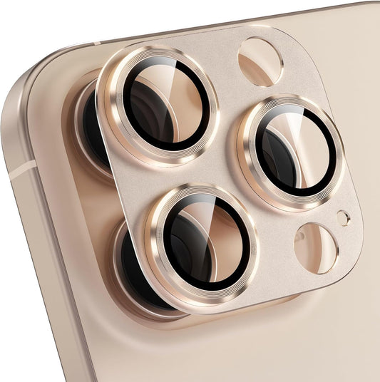 Choiche Compatible for iPhone 16 Pro/iPhone 16 Pro Max Camera Lens Protector, Bling Camera Cover with 9H Tempered Glass Lens Screen Protector Metal Ring Decoration Accessories (Titanium Desert)