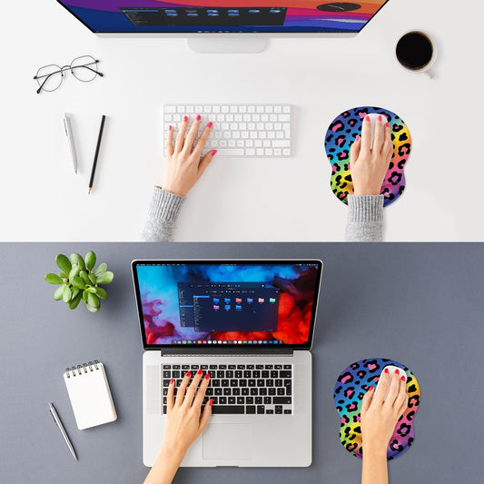 ITNRSIIET Ergonomic Mouse Pad with Comfort Gel Wrist Rest, Non-Slip PU Base, Smooth Textured Surface, Reduces Hand Fatigue & Wrist Pain, 8.7 x 7.2 Inch for Office Gaming Home, RainbowLeopard