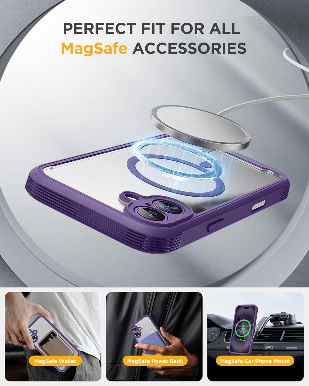 Miracase Magnetic for iPhone 16 Plus Case Full-Body Phone with Built-in Glass Screen Protector, [Compatible with MagSafe] Military Drop Proof 16 Plus Cover 6.7 inch, Purple