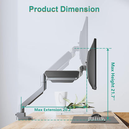 WALI Ultrawide Monitor Arm for 13 to 49 Inch Heavy Duty Curved Screens, Adjustable Gas Spring Single Monitor Desk Mount with 2 USB 3.0 Ports, Holds 33 lbs, 75x75/100x100 VESA, Silver (GSMU001)