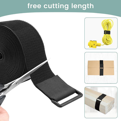 1.5In x 32Ft Cable Straps Heavy Duty With 40 Buckles, Black Hook and Loop Straps, Reusable Cable Ties for Organizer or Storage