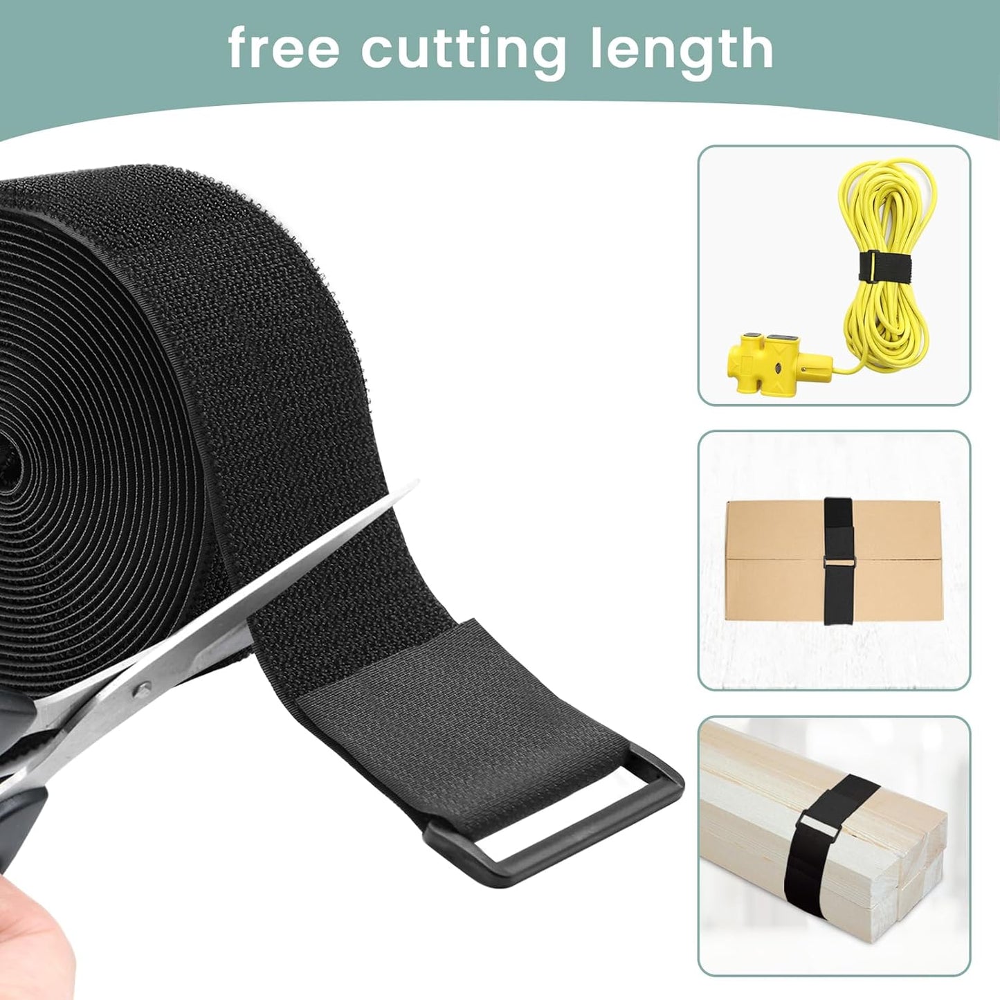 2In x 16Ft Cable Straps Heavy Duty With 15 Buckles, Black Hook and Loop Straps, Reusable Cable Ties for Organizer or Storage