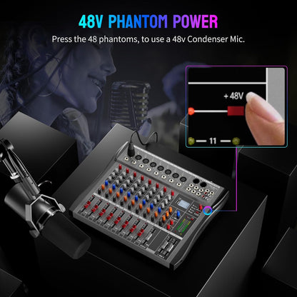 Professional DJ Audio Mixer - 8 Channel DJ Bluetooth Controller Sound Mixer w/DSP 16 Preset Effects, USB Interface, 8 XLR Mic/Line Input, AUX, FX Processor MP3 Player, Headphone Jack