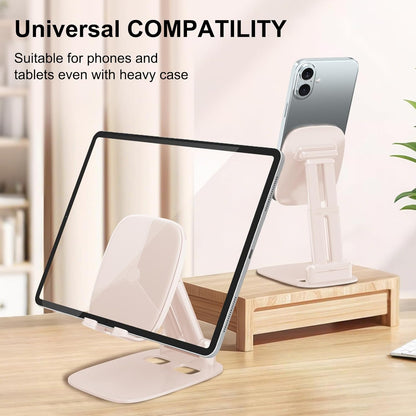DEERLAMN Cell Phone Stand for Desk, Height Adjustable Cell Phone Holder Portable Desktop Stand, Travel Home Office Desk Accessories Compatible with iPhone 16/15/14/13/12/11 All Smartphone - Pink